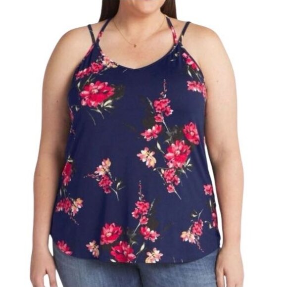 NWT Papermoon Navy Floral V-Neck Spaghetti Straps Sleeveless Tank Top Cami - Picture 1 of 7
